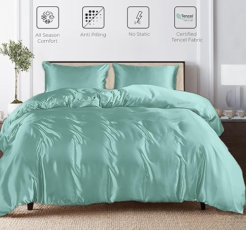 Miniatura 4 de Linenwalas Tencel Lyocell - Juego de funda de edredón con sábana bajera de bolsillo profundo, viscosa hecha de eucalipto, suave, ligero y