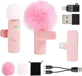 Lapel Mini Pink Microphone for iphone Android Phone Tablets ipad PC, Usb C Wireless Lavalier Mic for Podcast Video Recordi…