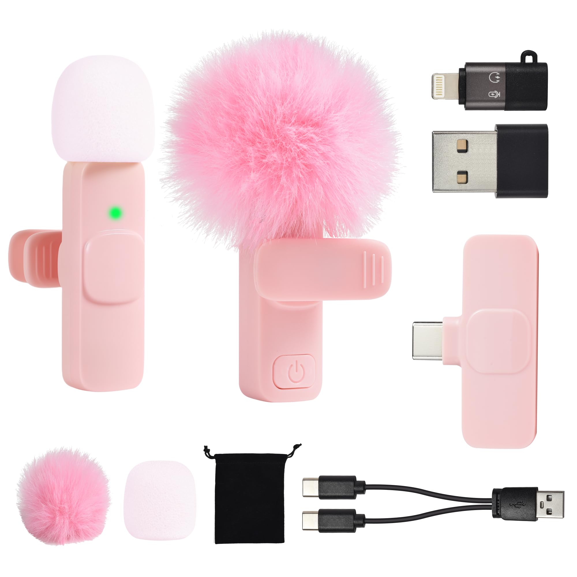 Mini Pink Microphone for iphone Android Phone Tablet ipad PC, Usb C Wireless Lavalier Mic for Video Recording Vlogging Youtube Tiktok Podcast Interview content creators, Tiny Microphones Type C Mics