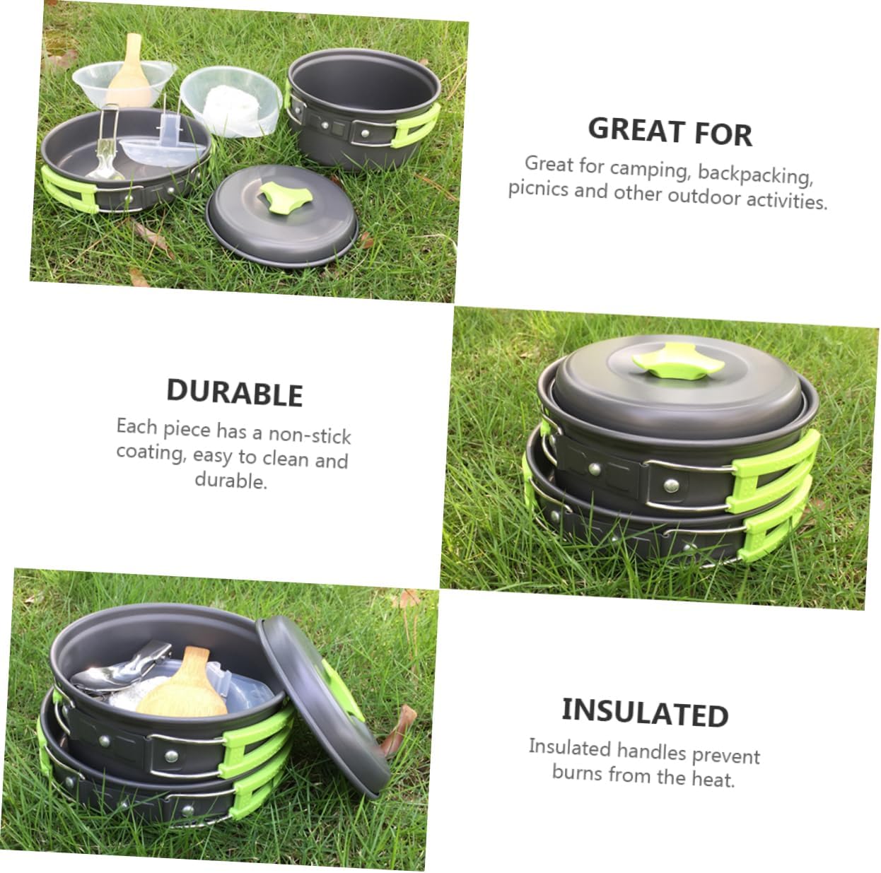 1Set Portable Camping Cookware Insulated Handles Non Stick Design for Outdoor Cooking for Hiking Picnics and Camping Activities
