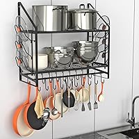 VyGrow 28 Inch 2-Tier Wall Mounted Pot Rack with 20 Hooks & 6 Lid Holders - Heavy Duty Steel Kitchen Organizer 34.7x13x26.4"