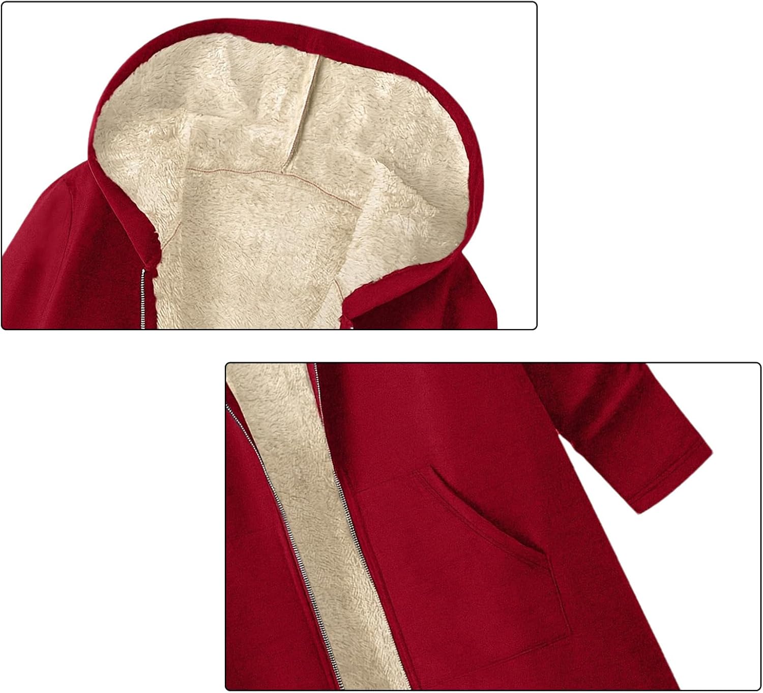 amropi Women's Sherpa Jacket Mid-Long Fleece Lined Hooded Sweatshirt Winter Warm Outerwear