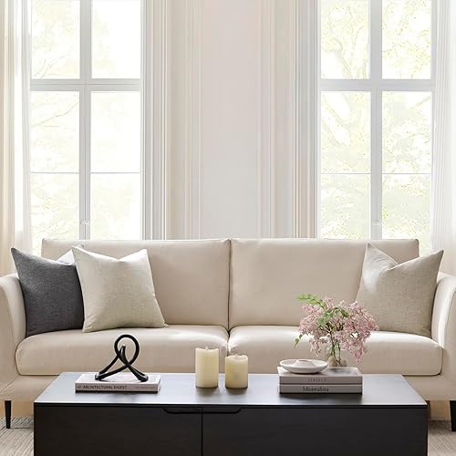 Miniatura 3 de Meekio Juego de 2 fundas de almohada de color gris carbón de 18 x 18 pulgadas, fundas de almohada decorativas de lino con estilo bohemio y campestre