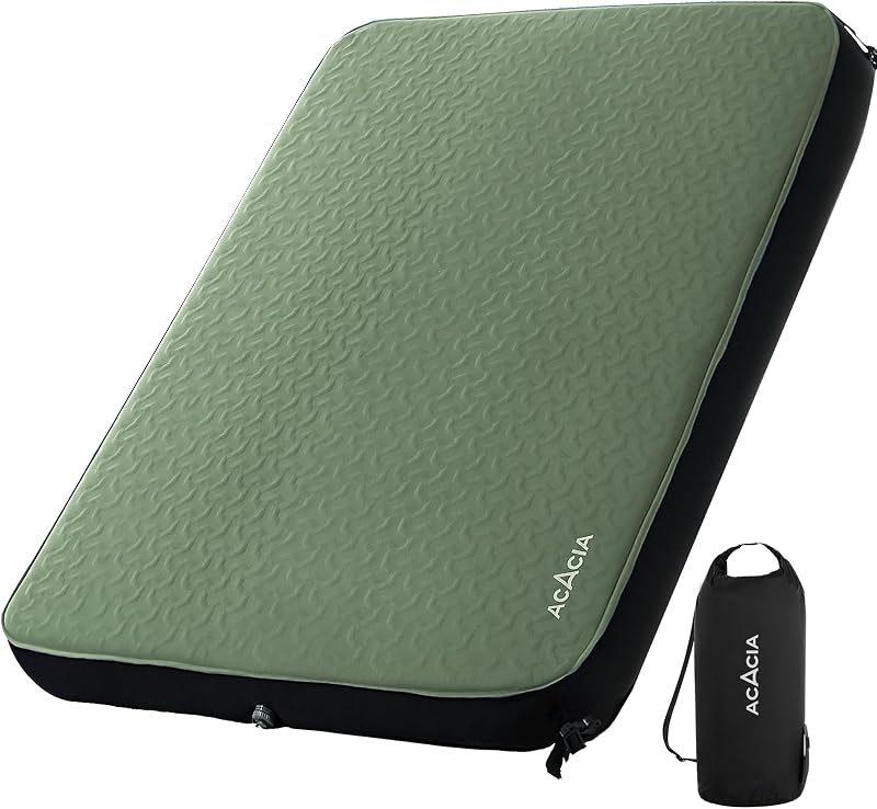 Colchoneta autoinflable de 4 pulgadas de grosor con espuma, innovadora estructura telescópica en forma de Y, colchón de aire ultraportátil para acampar con saco de bomba, cama para dormir fácil de enrollar para tienda de campaña de viaje