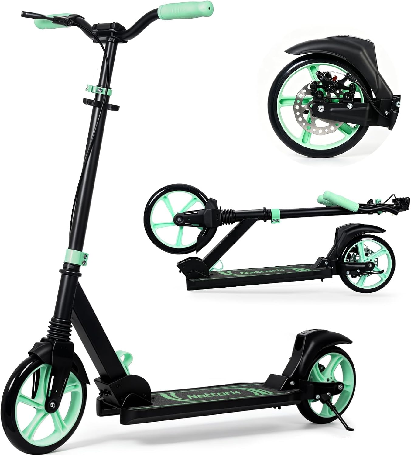 (-16%) Nattork Kick Scooter für Erwachsene und Jugendliche – Höhenverstellbar Roller Kinder bis 110 Kg, Klappbar & Doppelbremsen, 230 mm Räder, Tretroller für Männer und Frauen, Grün