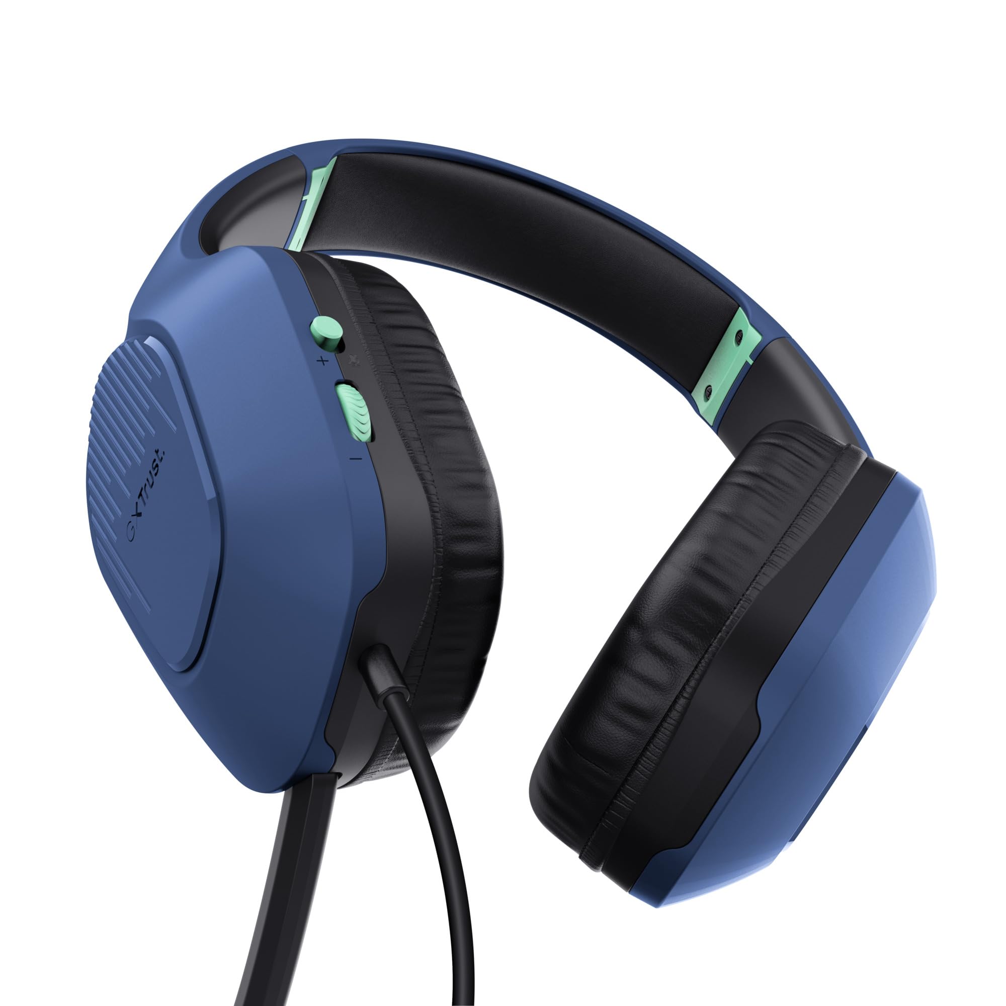GXTrust Rayne lekkie słuchawki gamingowe PC Xbox PS5 Switch, niebieskie | 3.5 mm, kabel 200 cm, przetworniki 50 mm, odchylany mikrofon, przewodowy zestaw słuchawkowy wokółuszny