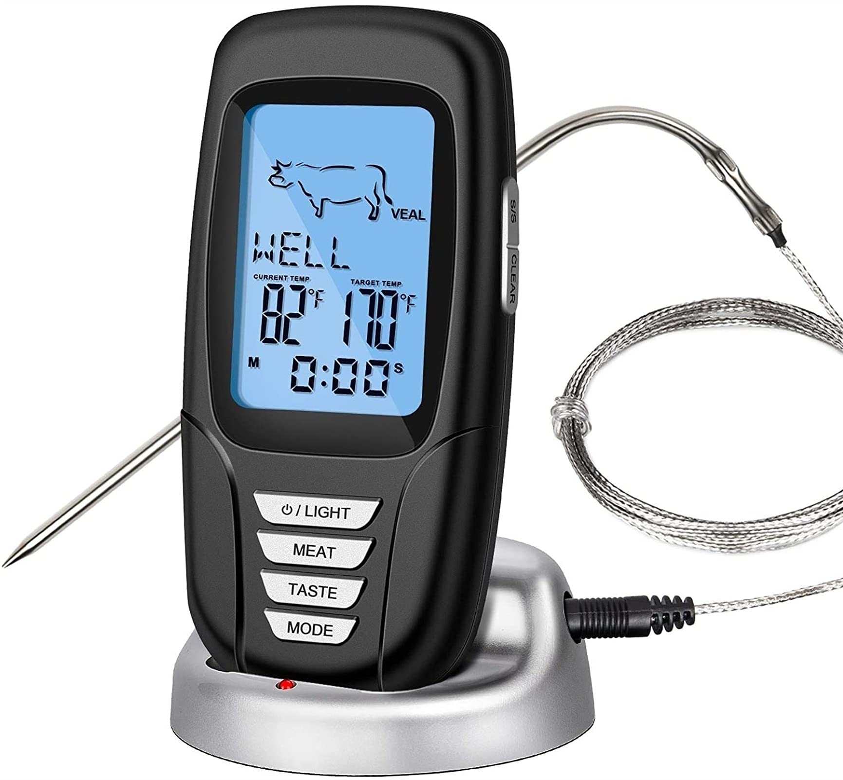 Termómetro de carne inalámbrica, termómetros de alimentos digitales remotos de 328 pies for el horno de la parrilla del fumador BARBACOA con la sonda y el monitor de temperatura del temporizador
