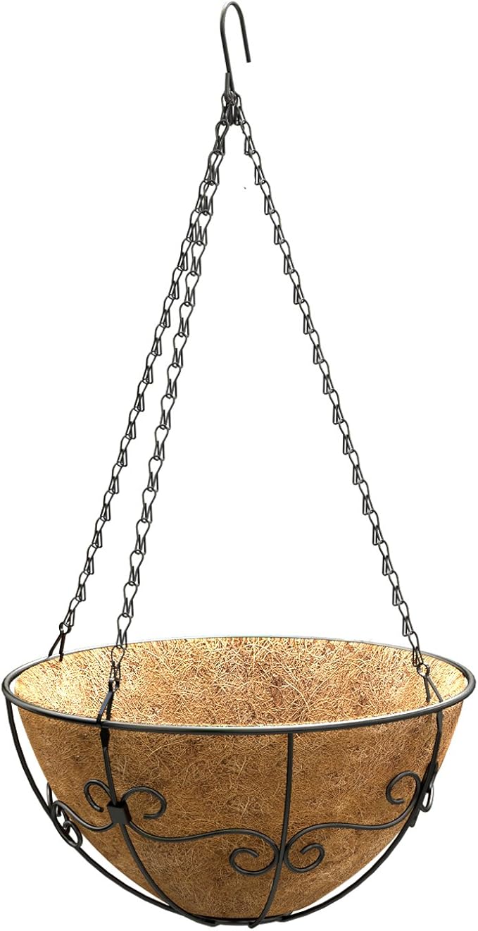 Panacea Products 16Inch Round Fleur De Lys Hanging Basket Black