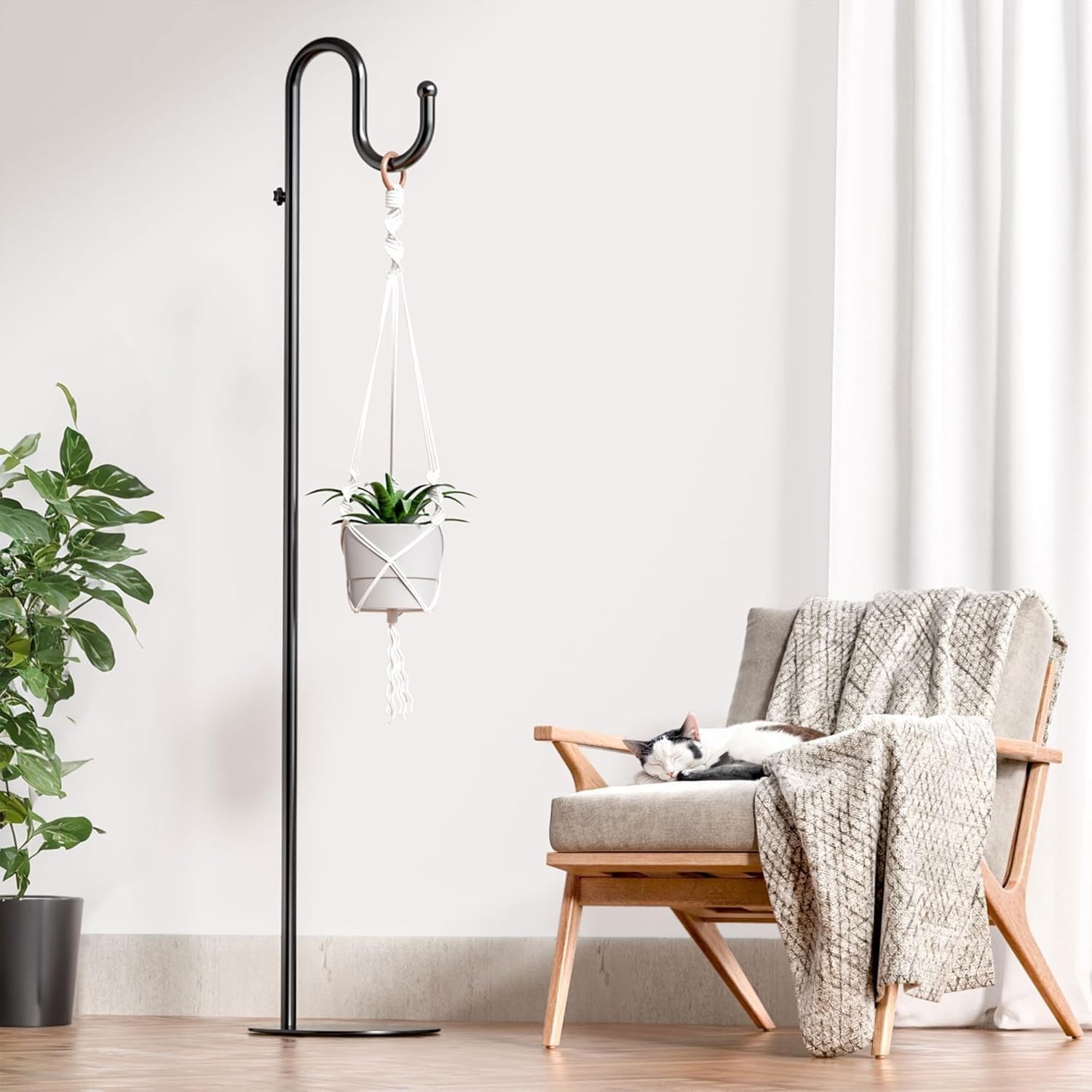 74" Adjustable Shepherd's Hook Stand, Heavy Duty Metal Pole Holder, 20 LBS Capacity, Free Standing for Hanging Bird Feeders Plants Lanterns Wreath Wind Chimes, Indoor Outdoor Use