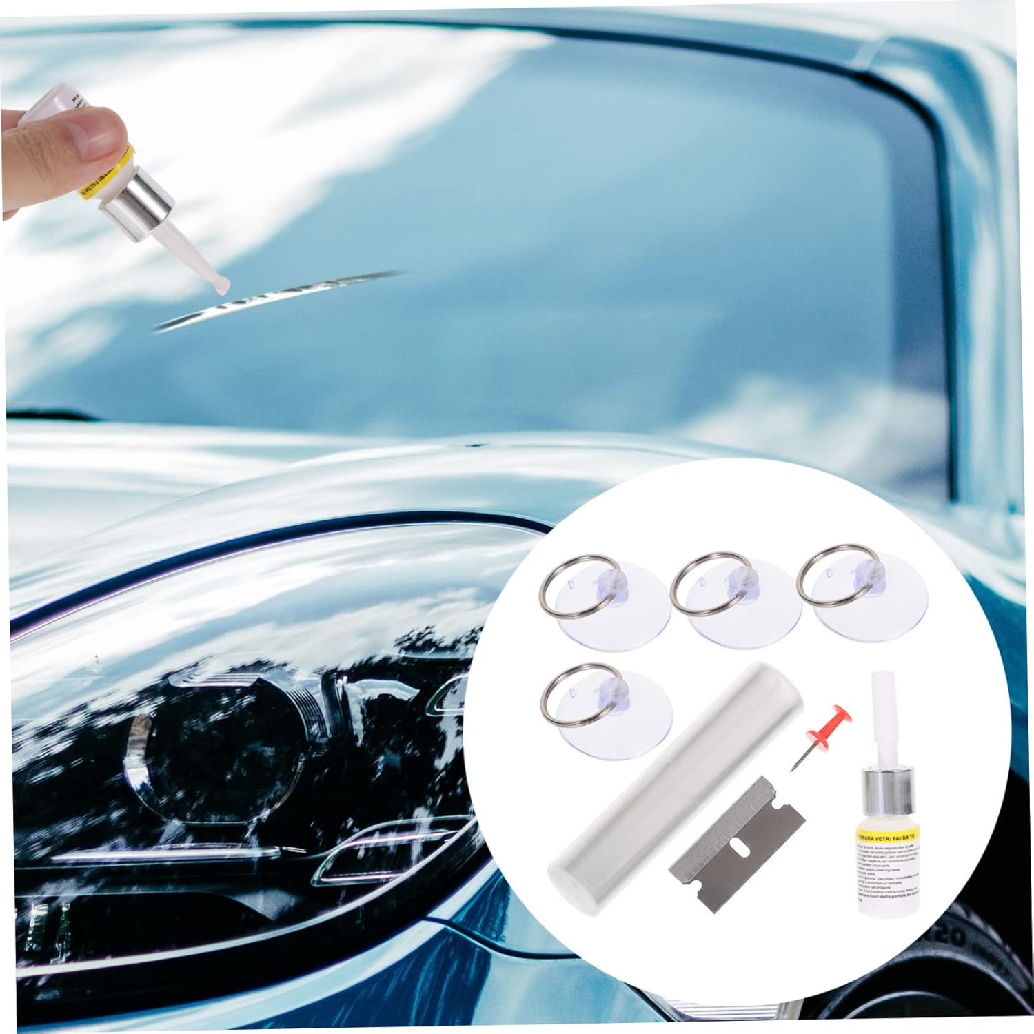FAVOMOTO 5sets Windshield Crack Repair Kit Glass Repair Tools for Chips and Cracks Easy for Automotive Windshield Damage Lightweight and Portable Design