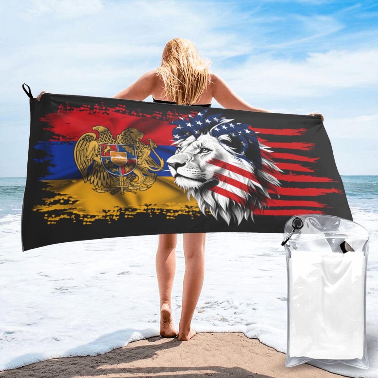 HACXZ Microfiber Beach Towel America Flag and America Flag Large Camping Towel Bathroom Beach Towels