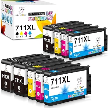 Miss Deer 711XL Ink Cartridges High Yield Combo Pack Replacement for hp 711 Ink Cartridges,Work for HP DesignJet T100 T120 T125 T130 T520 T525 T530 Printer(80-ml BK / 29-ml C/M/Y) 9 Pack
