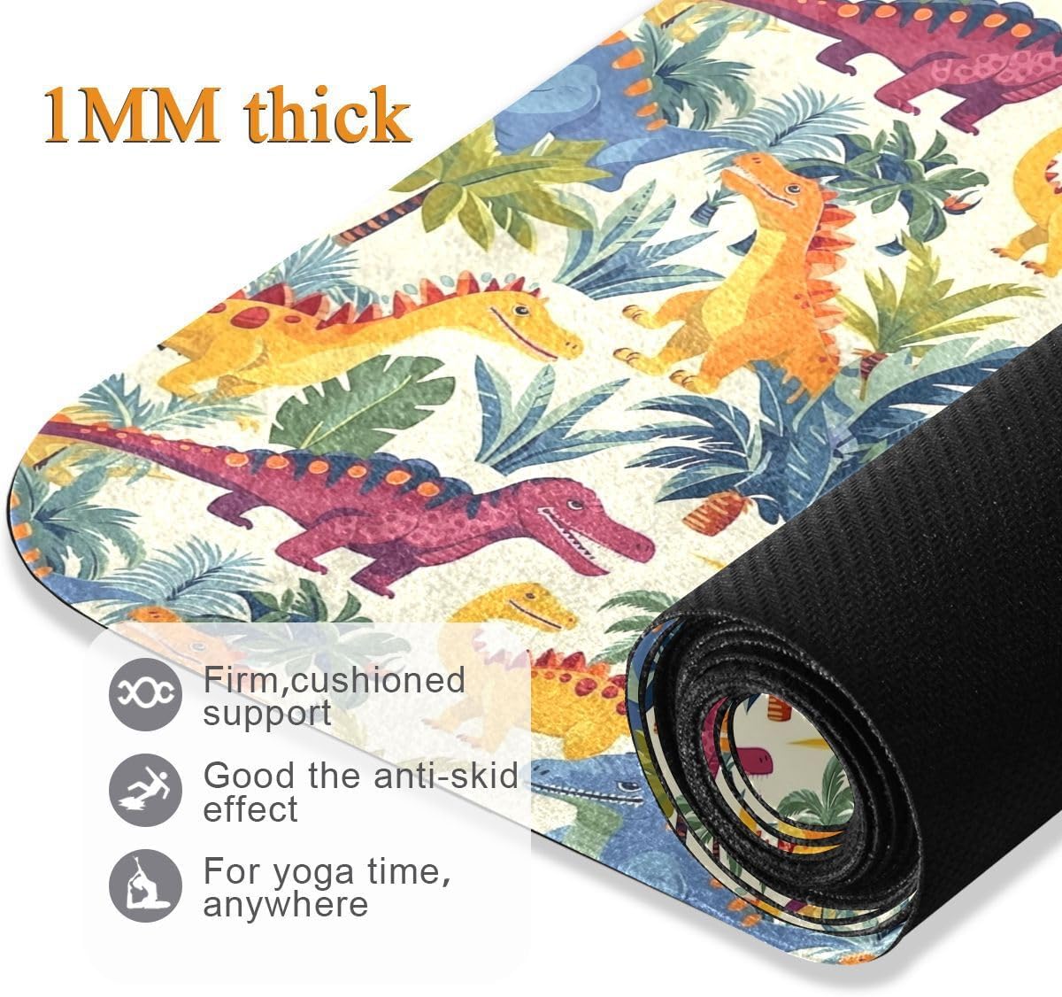 ALAZA Dinosaurs Seamless Pattern Dinos Palms and Berrie Yoga Mat Non Slip Fitness Exercise Mat, Workout Mat for Yoga, Pilates and Floor Exercises