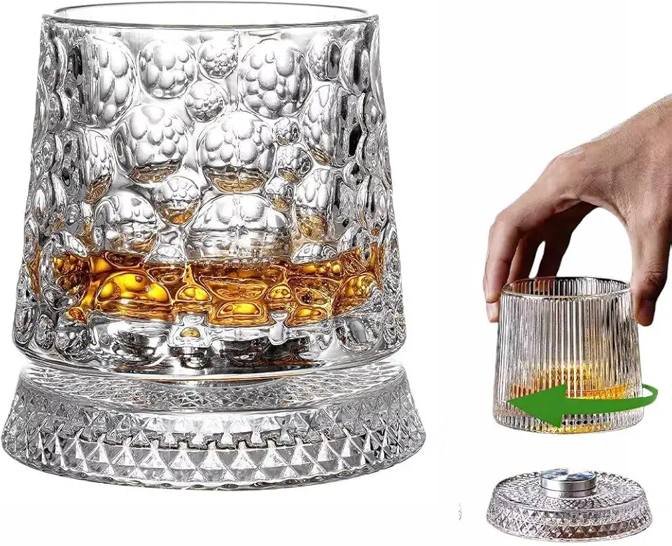 Presentes masculinos de dia dos namorados para ele, copo de vidro antiquado giratório, copo de uísque de cristal de 260 ml/283.5 g para bebidas escocesas, bourbon, licores e coquetéis