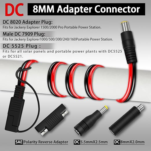 Adaptador SAE a DC 8mm macho para panel solar 1.8m miniatura 3
