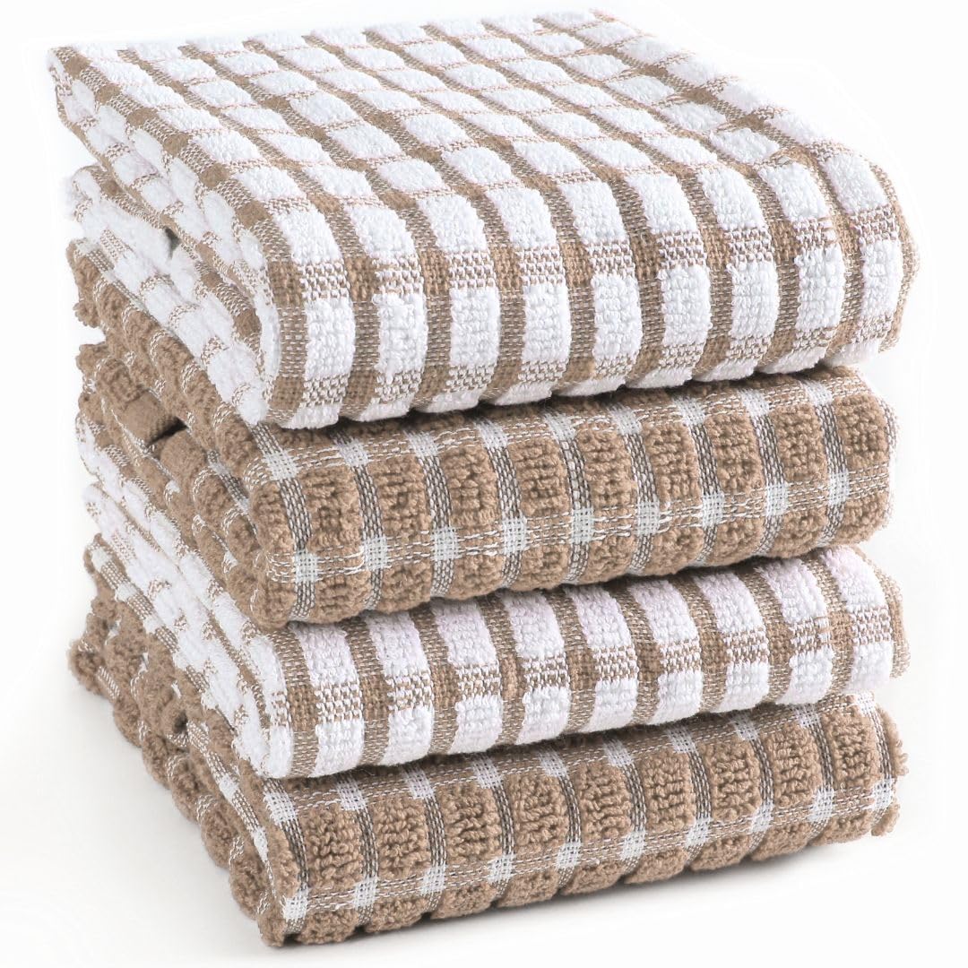 TEXSTYLE Assorted Terry Kitchen Towels 100% Cotton Set of 4 Soft Absorbent Washable Quick Drying - 350 GSM Dish Cloths Cleaning Towels - Hand Towel for Kitchen Cleaning - 40x60 cm Beige
