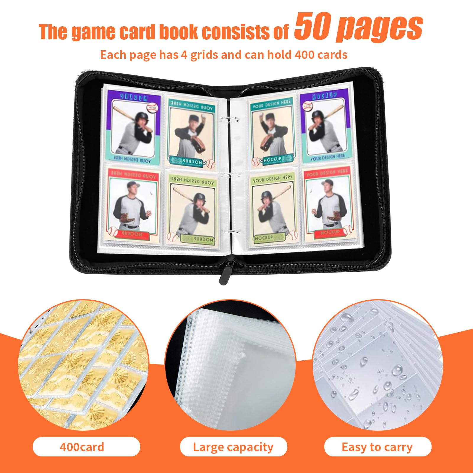Trading Card Album for Cards 4 Pockets, 50 Pages, 400 Cards, Capacity Trading Card Folder - Image 4