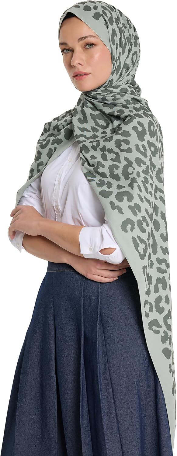 Patterned Medina Silk Hijab-Leopard Pattern Scarf For Women - Made in Turkiye