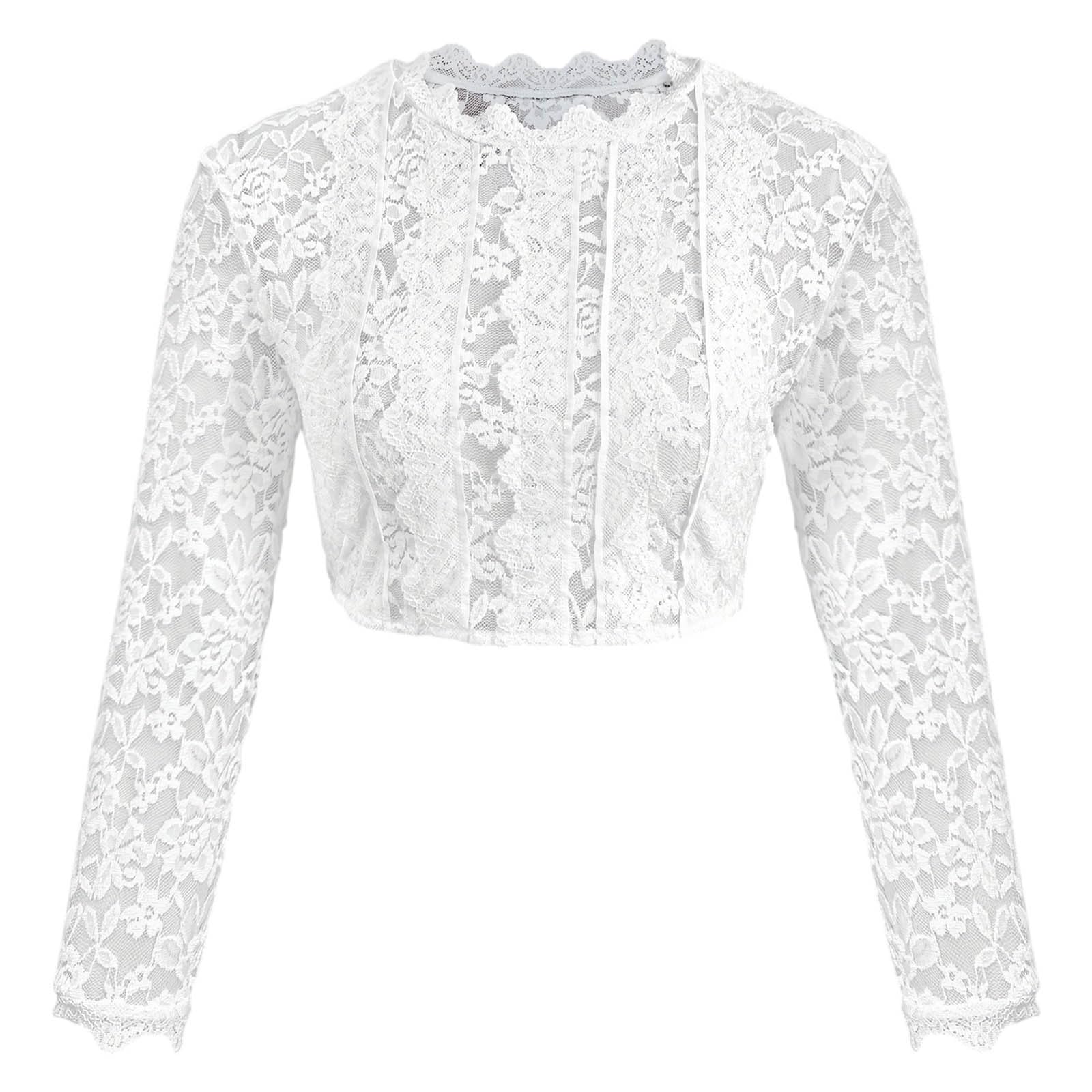 Generisch Camicetta tradizionale da donna Dirndl, in pizzo, trasparente, elegante, classica camicetta in stile court con parte inferiore in tinta unita