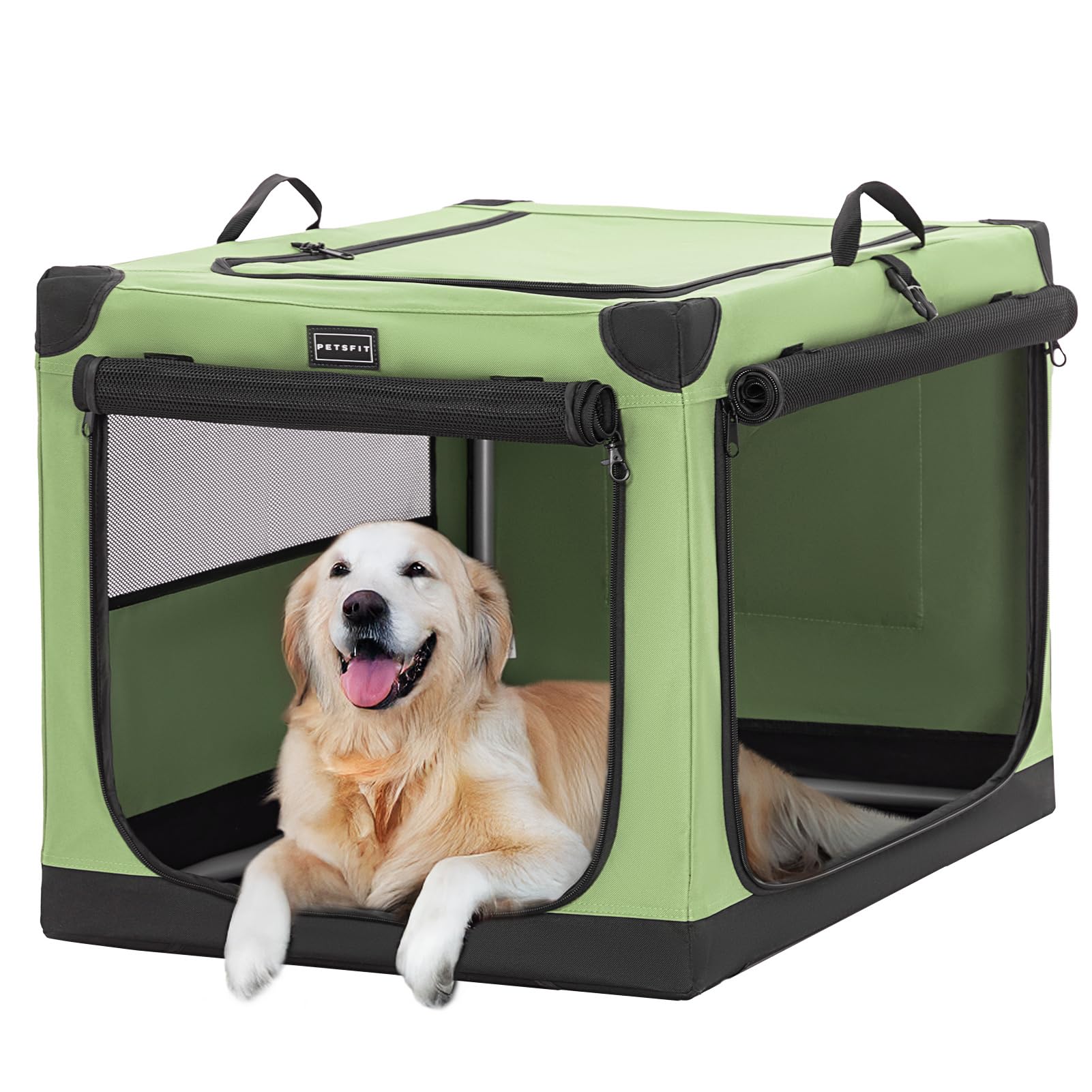 PETSFIT 40" Soft Portable Dog Crate – Patented Spiral Sturdy Frame, Collapsible