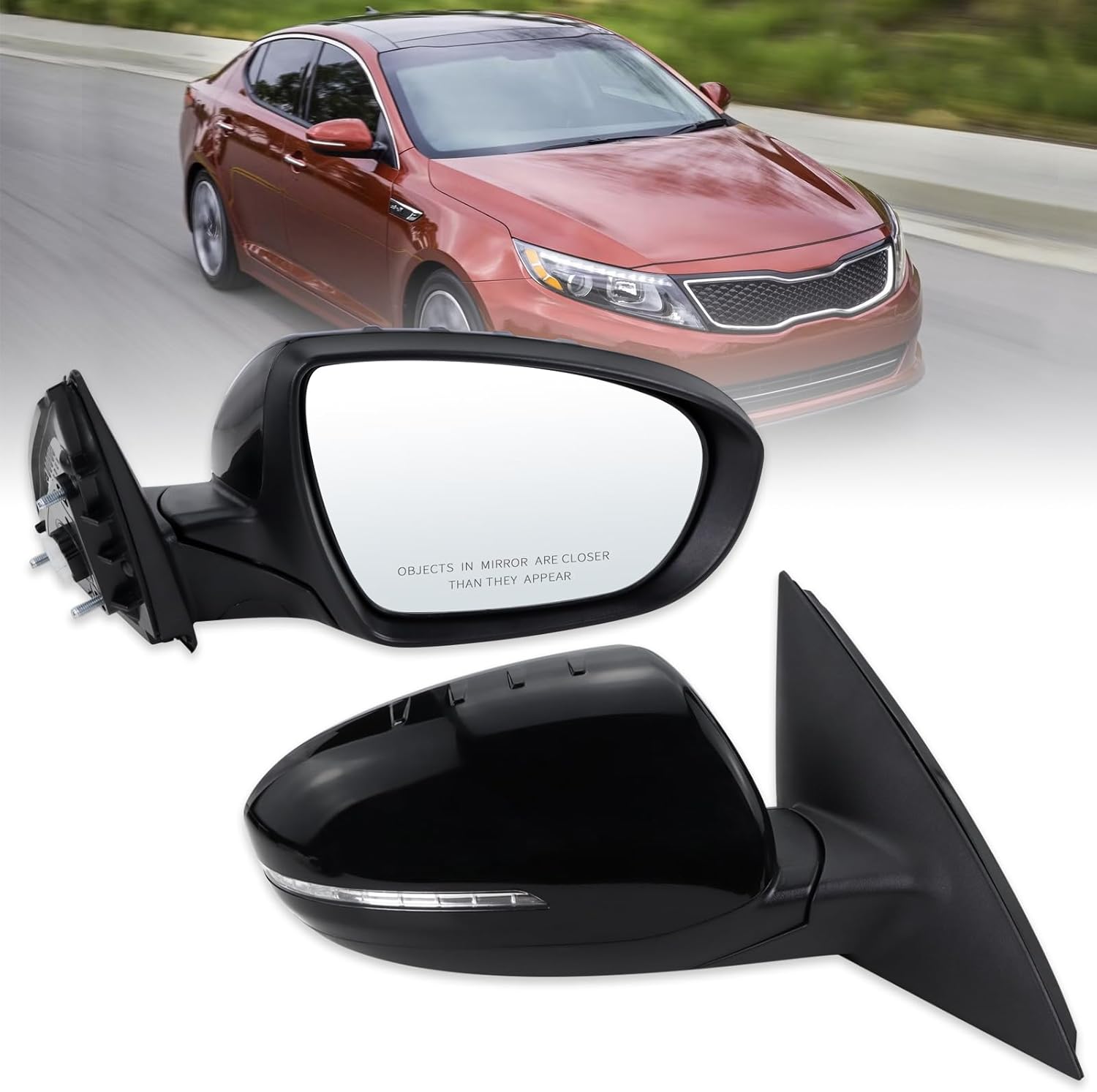 Left Driver Side Mirror Compatible With 2014 2015 Kia Optima With Manual Folding Power Glass Turn Signal Heated Black Replace#876104C501(6Pins)