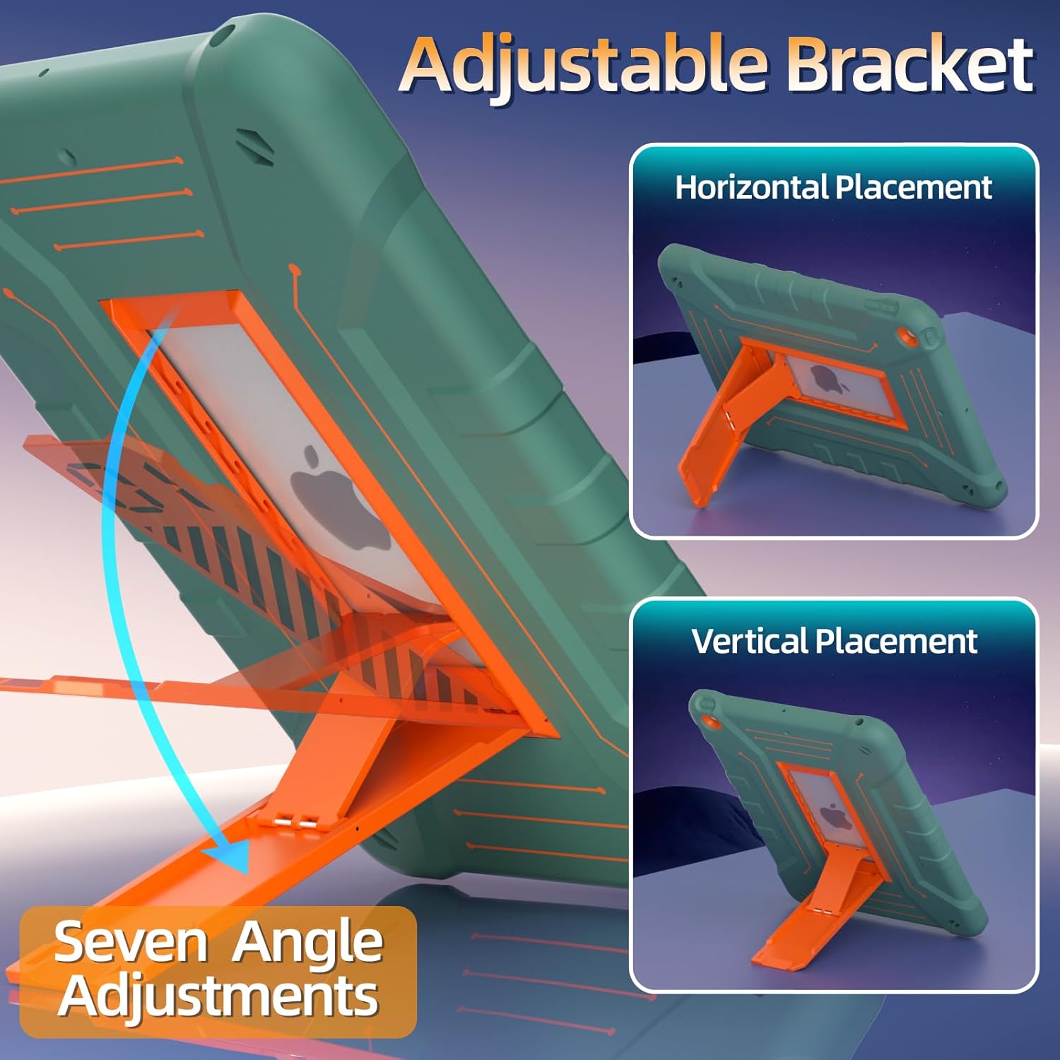BJF Case for iPad 9th/8th/7th Generation 2021/2020/2019(10.2 inch), Full Body Heavy Duty Shockproof Rugged Protective 10.2" Cover with Built-in Stand for iPad 9th/8th/7th Gen (Green+Orange)