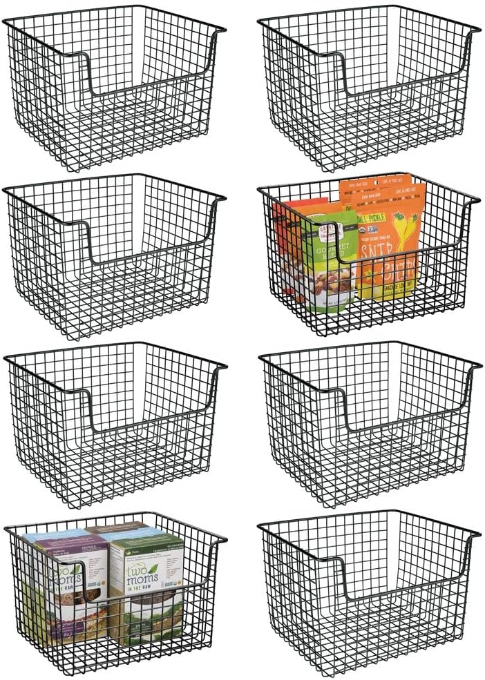 Chеареѕt 🛒 mDesign Metal Kitchen Pantry Food Storage Organizer Basket - Farmhouse Grid Design with Open Front for Cabinets, Cupboards, Shelves - Holds Potatoes, Onions, Fruit - 8 Pack - Black