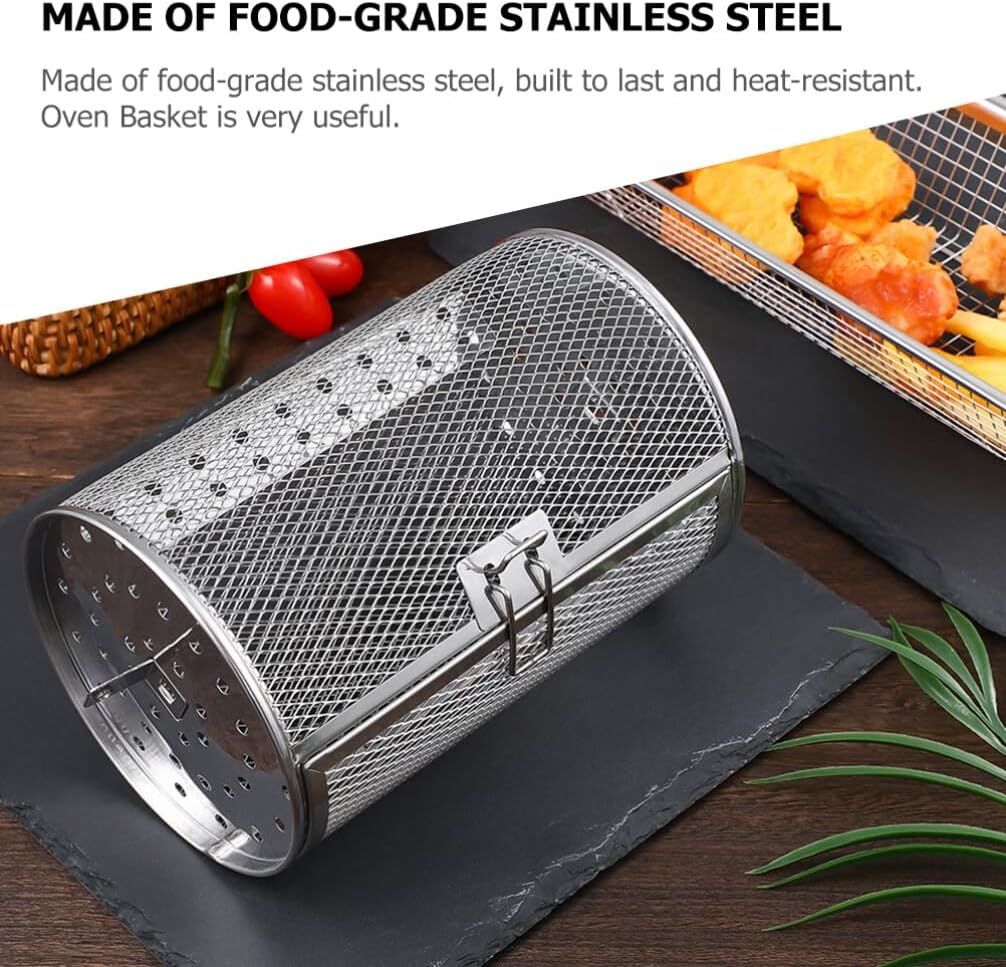 BESPORTBLE Stainless Steel Rotisserie Grill, 360 Degree Roaster Drum Oven Basket Bakeware Oven Roast Baking Rotary Nuts Coffee Beans Peanut Basket BBQ Grill 19.5cm