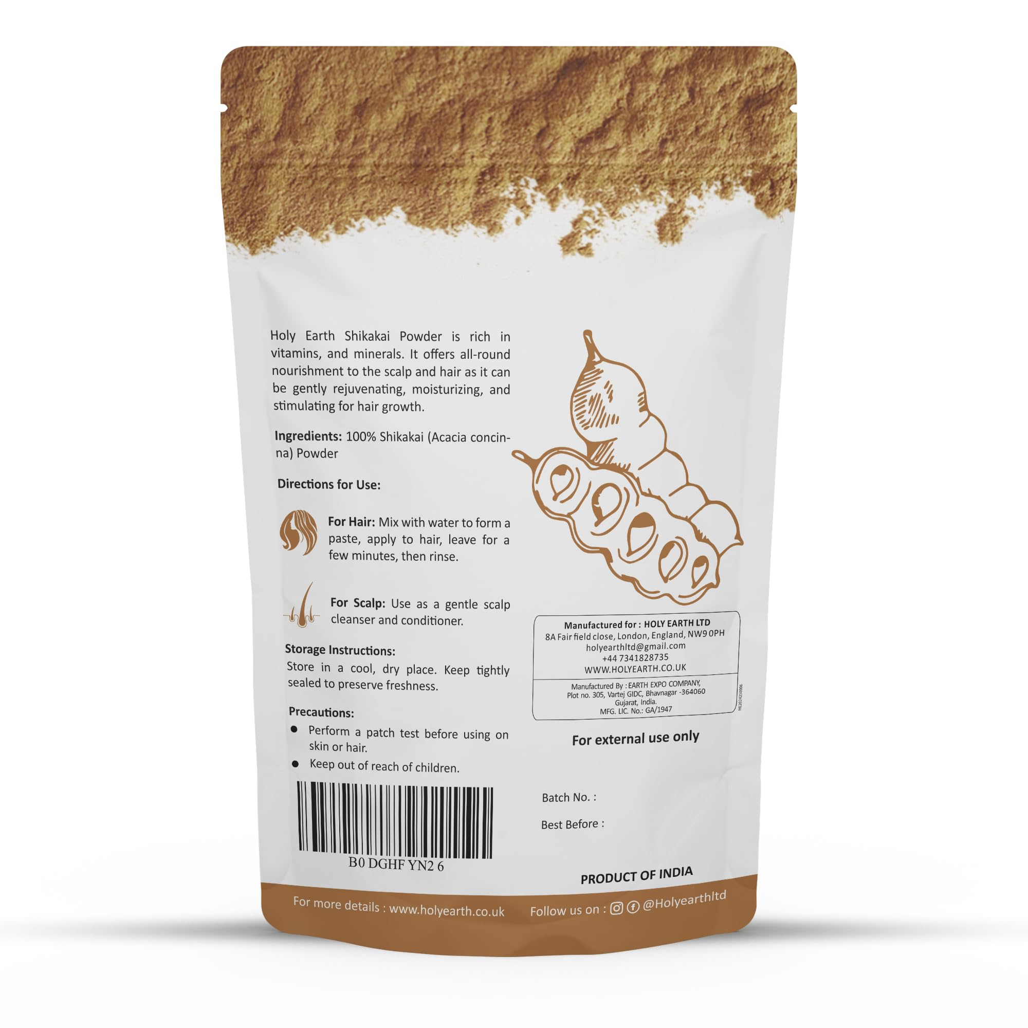 Holy Earth Shikakai Powder 100g - 100% Pure & Organic Hair Cleanser, Orange, small - Image 3