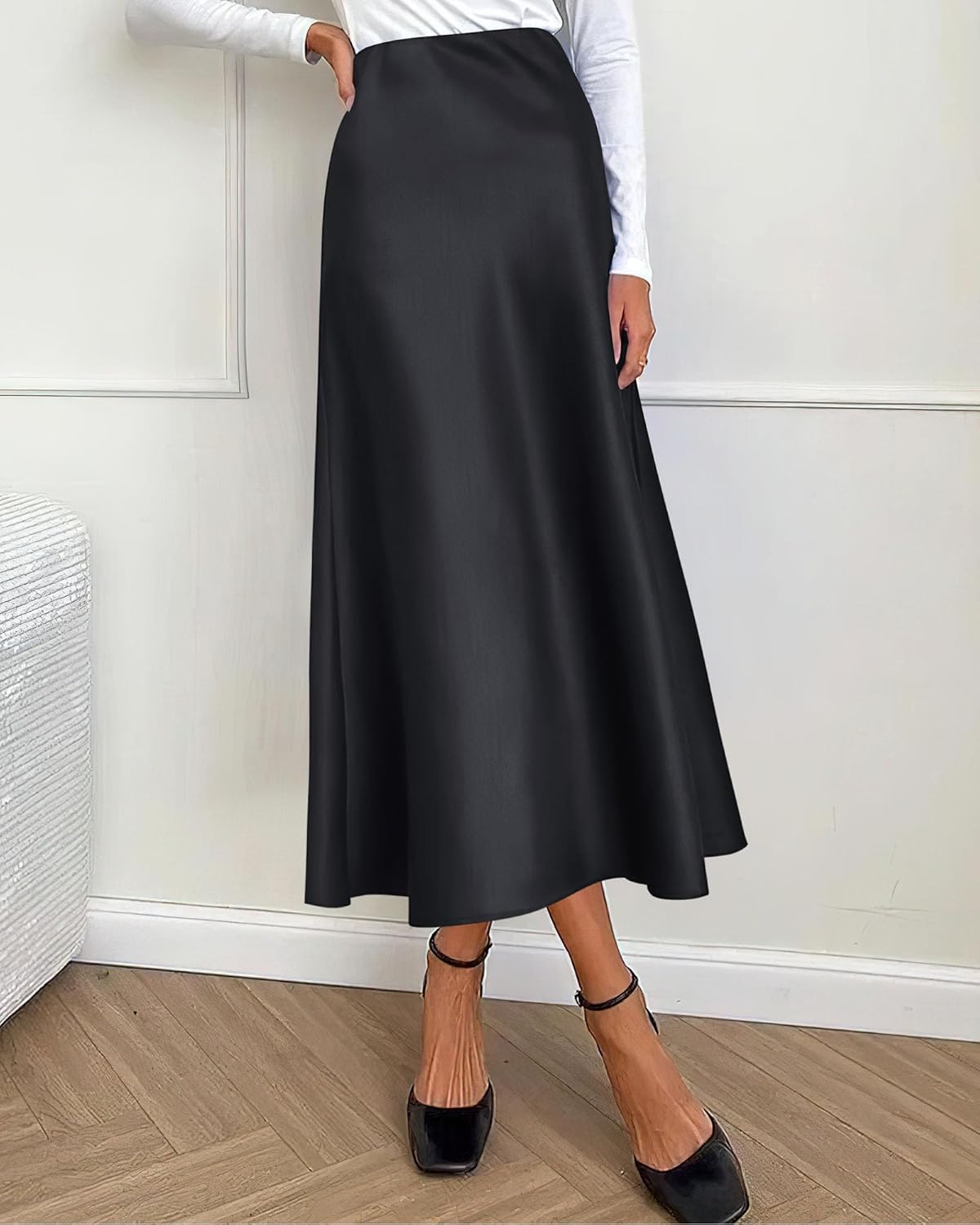 DERAX Women's Satin Midi Skirt Silk High Waist Flowy A-Line Cocktail Party Wedding 2026 Spring Summer Long Skirts - Image 4