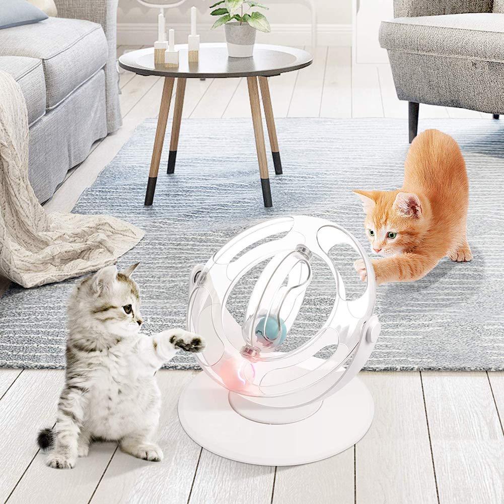 Jouets À roulettes pour Chats 360 Degrés Piste Spatiale Jouets Interactifs pour Chats avec Flashing Ball & Catnip Ball Jouet De Chasse Au Chat pour Chaton Chasse Jouant Exercice Entraînement
