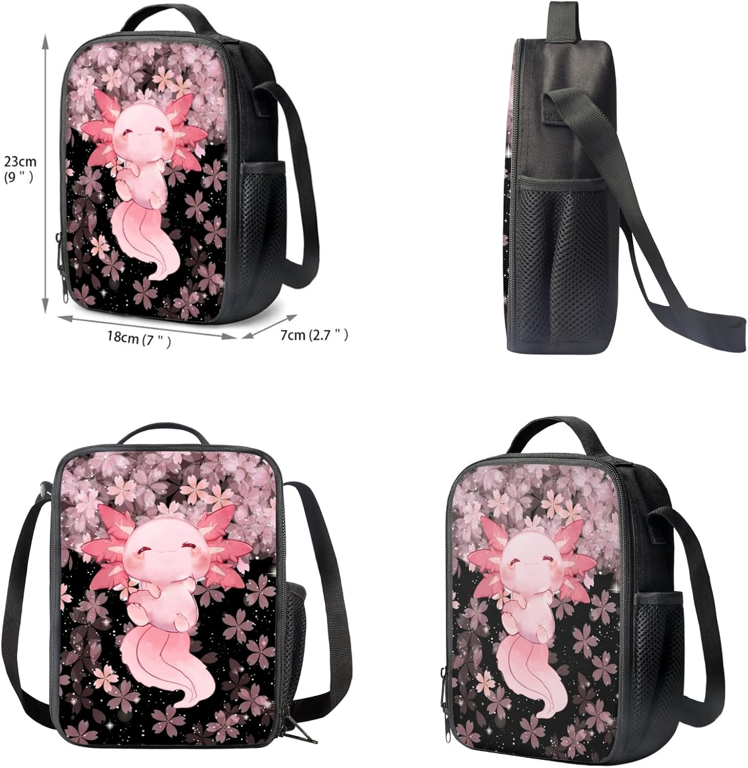 Upetstory Axolotl Backpack for Girls 10-12 Middle School Boys School Bag Set with Lunch Bags 6-8 Cherry Blossom Bookbag Elementary Kindergarten Preschool Schoolbag 4 IN 1