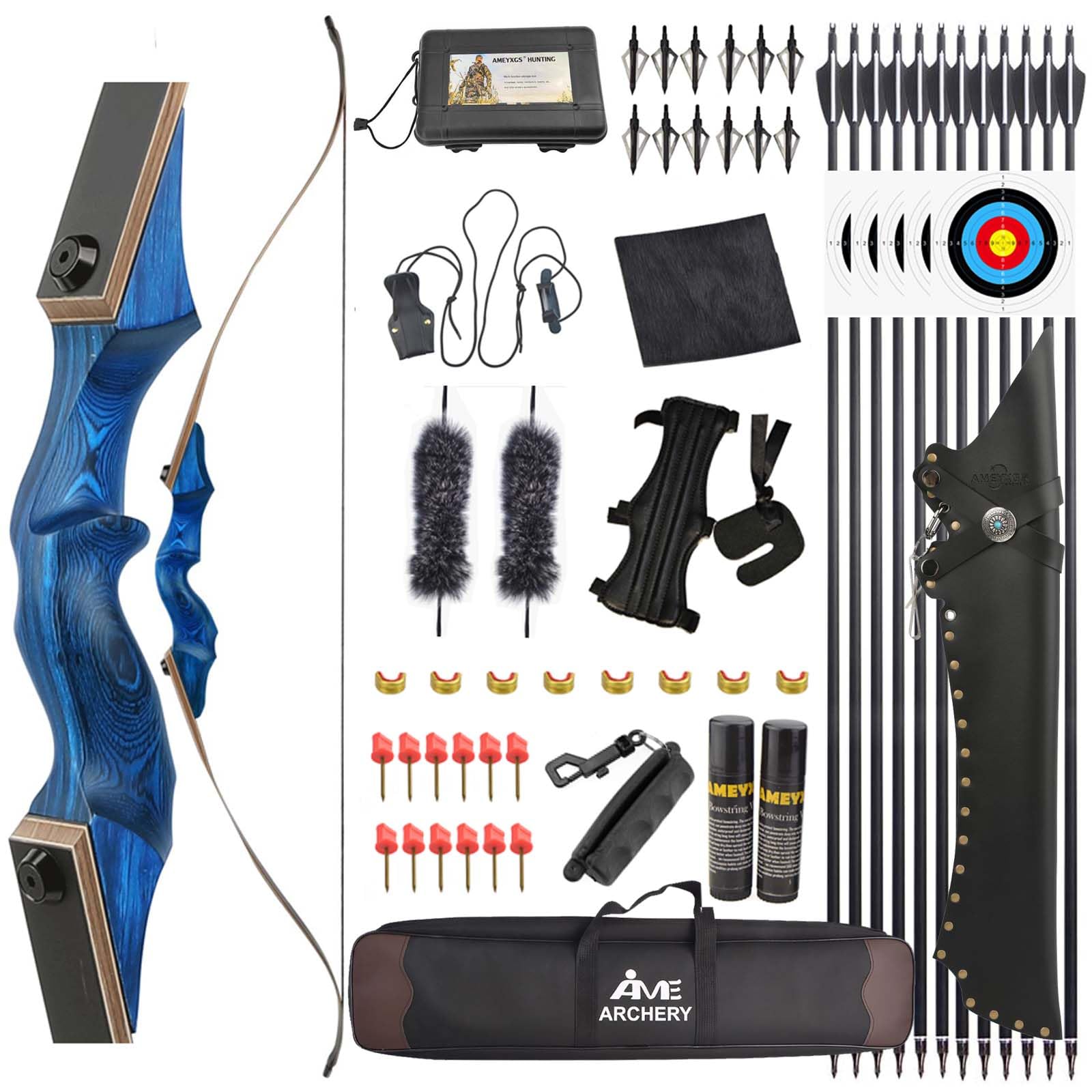 Poearcus Recurve Bow and Arrow Set 20-60lbs Black Hunter Original Archery Set 60” Hunting Bow Competition Bow Longbow for Shooting Left/Right Handed (Blue, 40ibs, Right Hand)