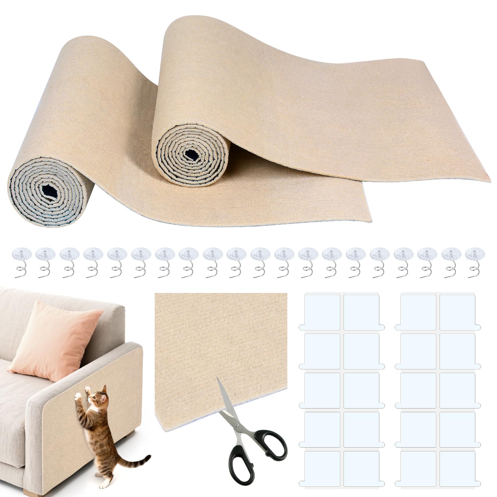 Qoosea Autoadhesiva Alfombra Rascador para Gatos 200cm×40cm, 2 Piezas Tapete Rascador para Gatos, Protector Sofa Gato Arañazo Recortable DIY Alfombrillas Rascadores para Sofás Muebles Puerta Paredes