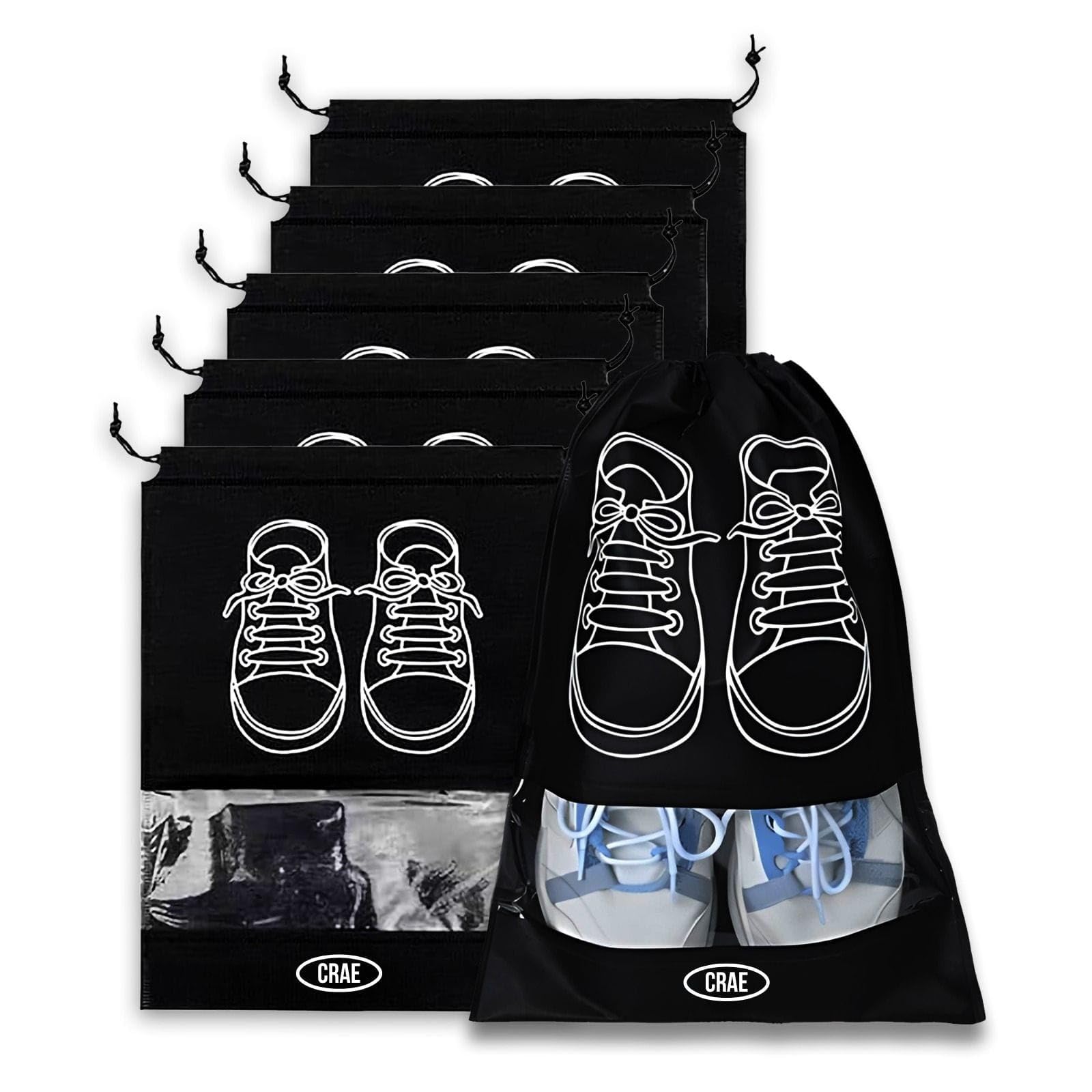 CRAE Shoes Bag for Travel & Storage Organizer for Men & Women | Travel Accessories | Shoe Organizer | Shoe Cover for Travel Essentials (Black,Pack of 6)