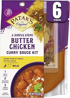 Patak’s Butter Chicken 3-Step Sauce Kit - Mild & Creamy curry sauce Base w/Pre-Measured Spice Paste & Whole Spices - Home Cooking Butter Chicken Sauce Meal Kit for Chicken & More - 11 oz (Pack of 6)