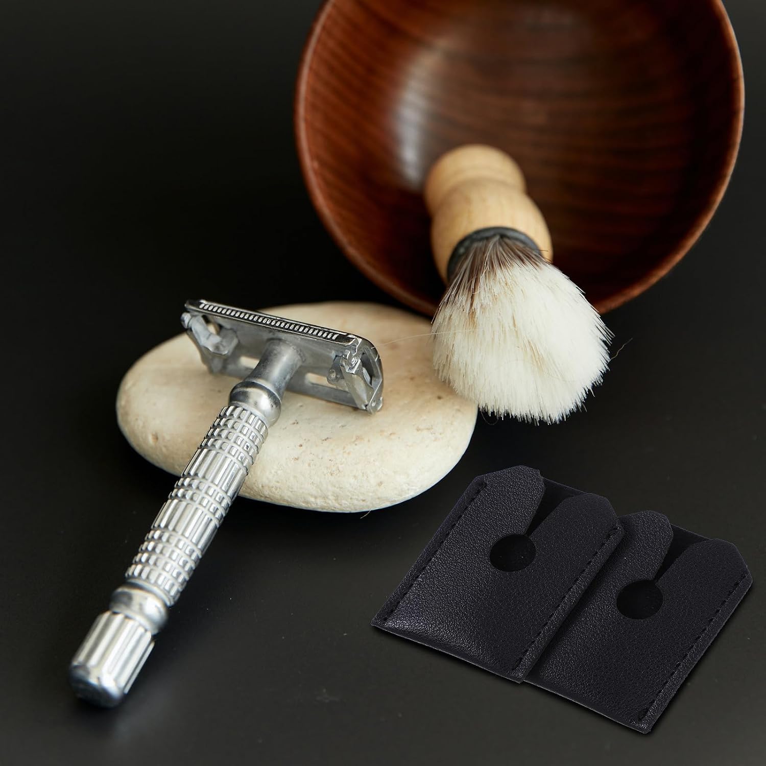 2pcs Razor Head Cover Artificial Leather Storage Case Black