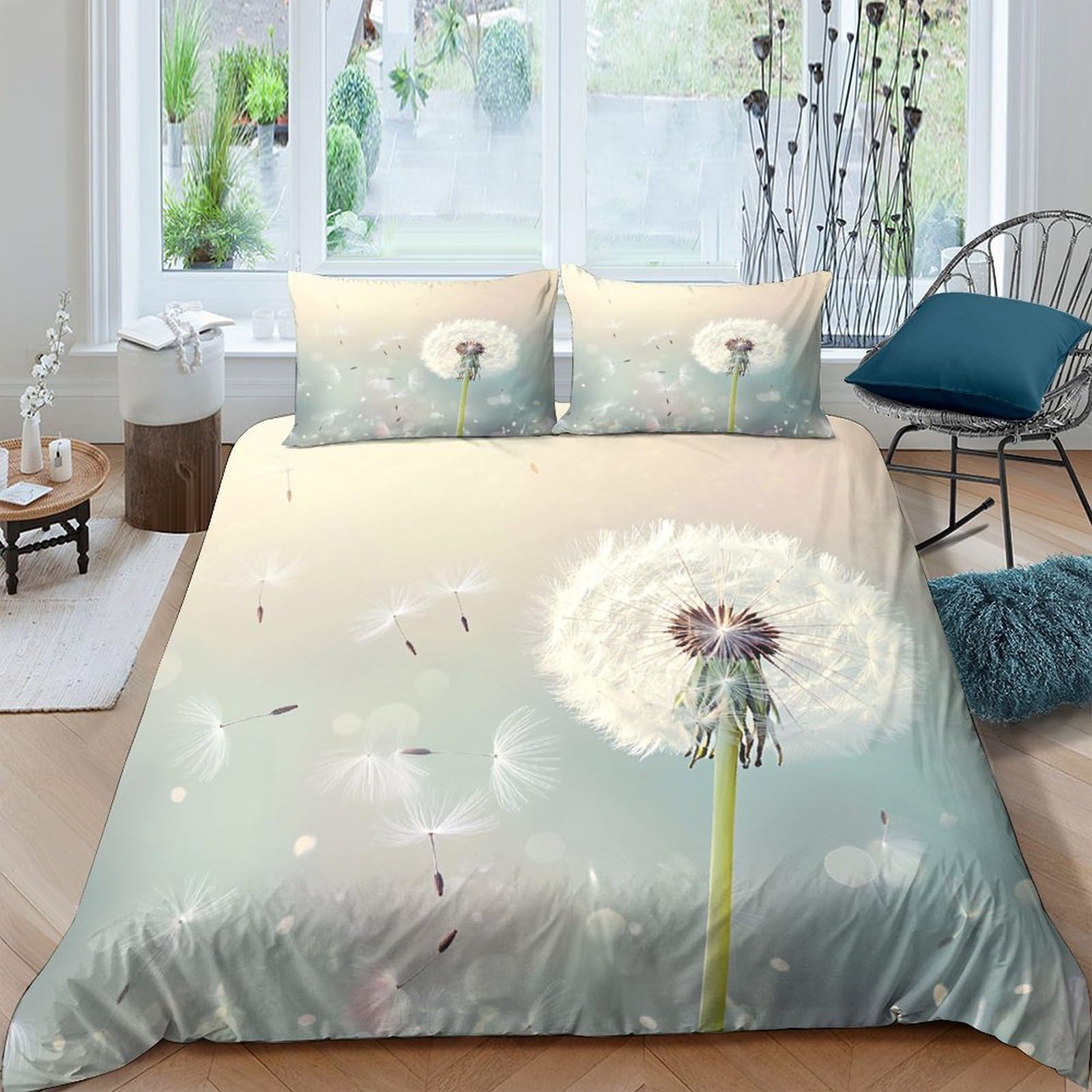 Ctjqhvkz Style-1 3D Printed Dandelion Dream Fitted Sheet Microfiber Soft Anti-Slip Nature Breeze Mattress Cover For Bedroom Home Decor Single（135X200cm）