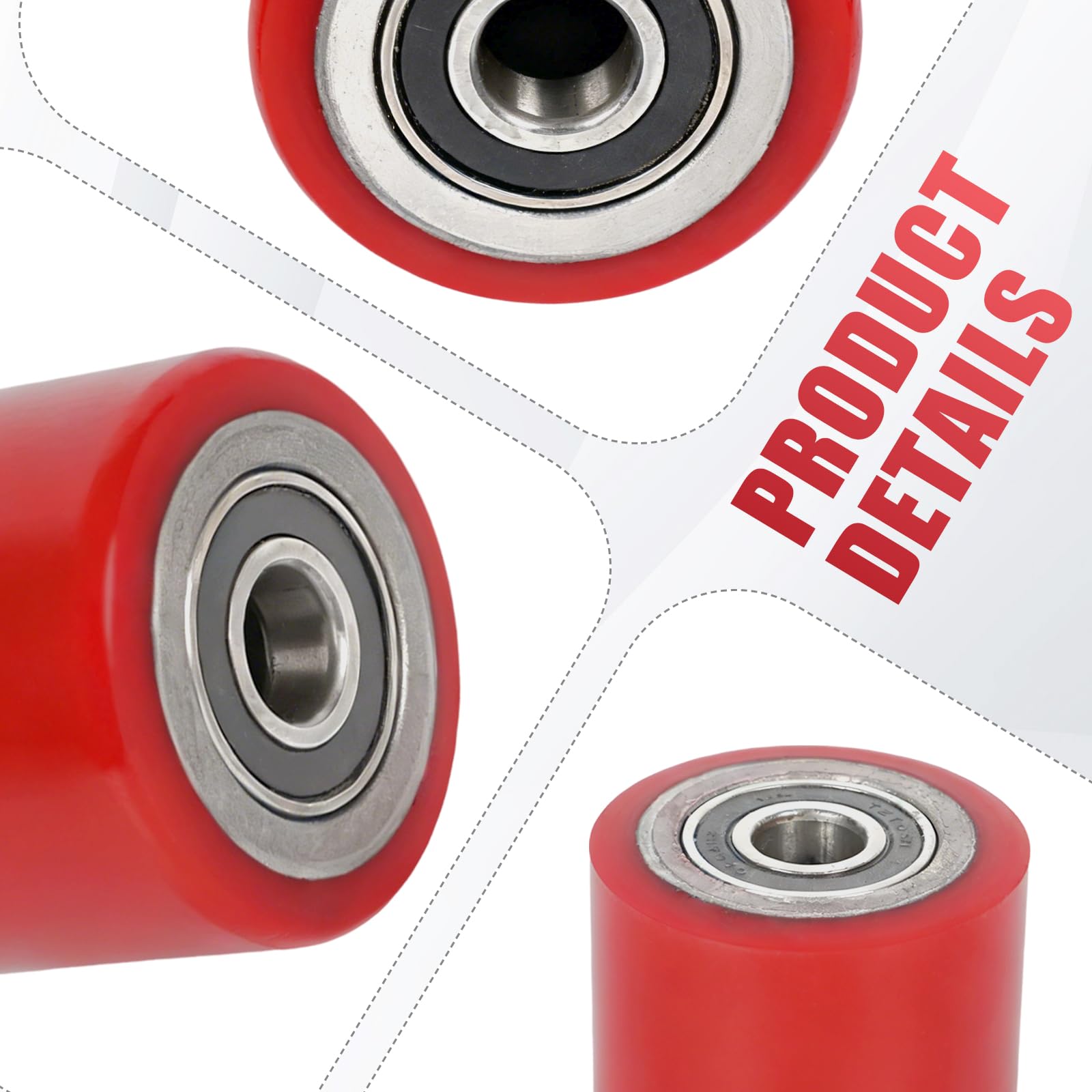 4 piezas de ruedas de transpaleta de poliuretano 80 x 60 mm, eje de 20 mm con rodamientos de bolas, rueda de transpaleta rodante, rueda de repuesto. Carga máxima 600 kg, ruedas para transpaletas