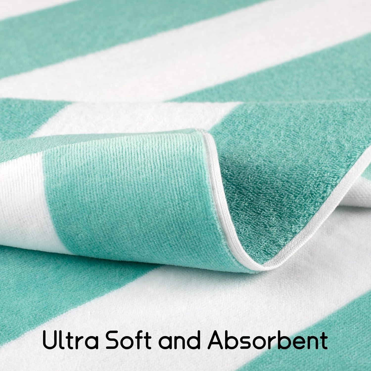 cabanana Large Oversized Beach Towel - 35 x 70 Inch Cotton Pool Towel, Turquoise Striped Soft Cabana Swim Towel - Image 2