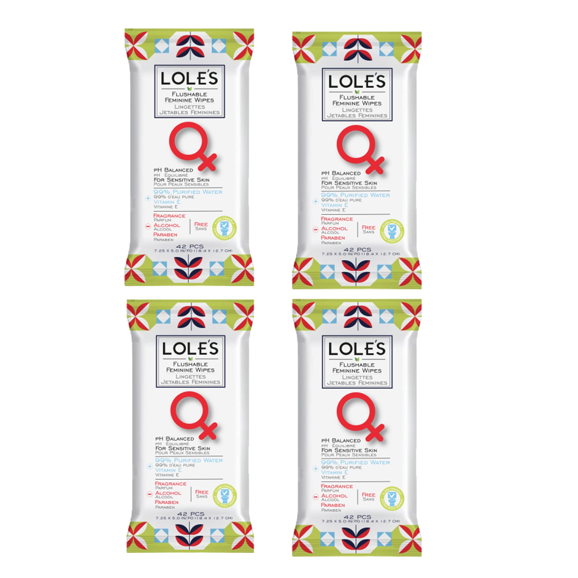 Lole's Flushable Feminine Wipes, Flushable Wipes for Women, Down There Wipes for Women, Sensitive Skin, Maintains Your Vaginal pH Balance, Gently Cleanses Ultra Soft Biodegradable 4x42 168 Count