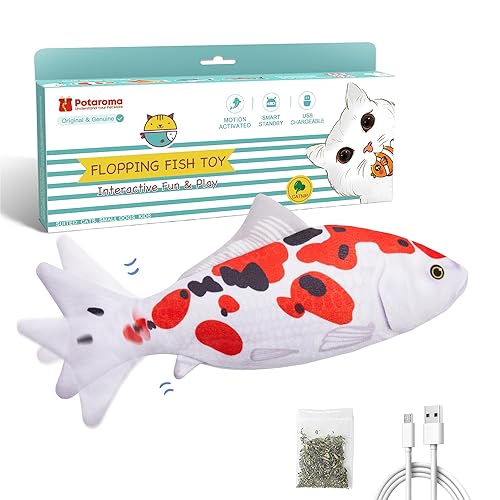 Potaroma Floppy Fish Cat Toy, Interactive Moving Flopping Koi, Catnip & Silvervine Enrichment, Kitten Kicker Exercise Indoor for All Breeds, 10.5 Inches - Koi
