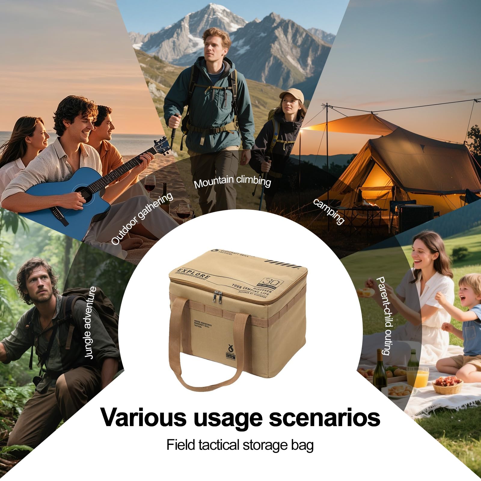 Borsa organizer da picnic – Borsa portaoggetti impermeabile di grande capacità, organizer pieghevole per spiaggia, escursionismo e coperta/utensili all'aperto