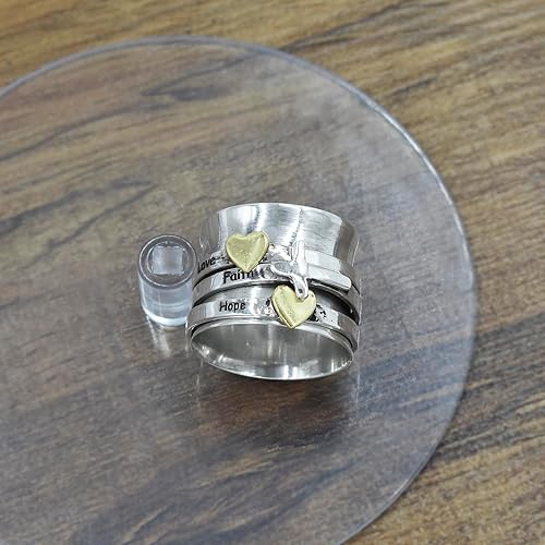 Miniatura 8 de Heart Ring Spinner Ring Fidget Ring Sterling Silver Gift Ring for Women Meditation Spinning Wide Band Anxiety Ring (5)
