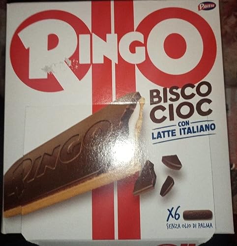 Pavesi Ringo Bisco Cioc Latte, Biscotto con Ripieno al Latte e Copertura di Cioccolato per Snack Dolce e Gustoso per la Merenda - Confezione da 6