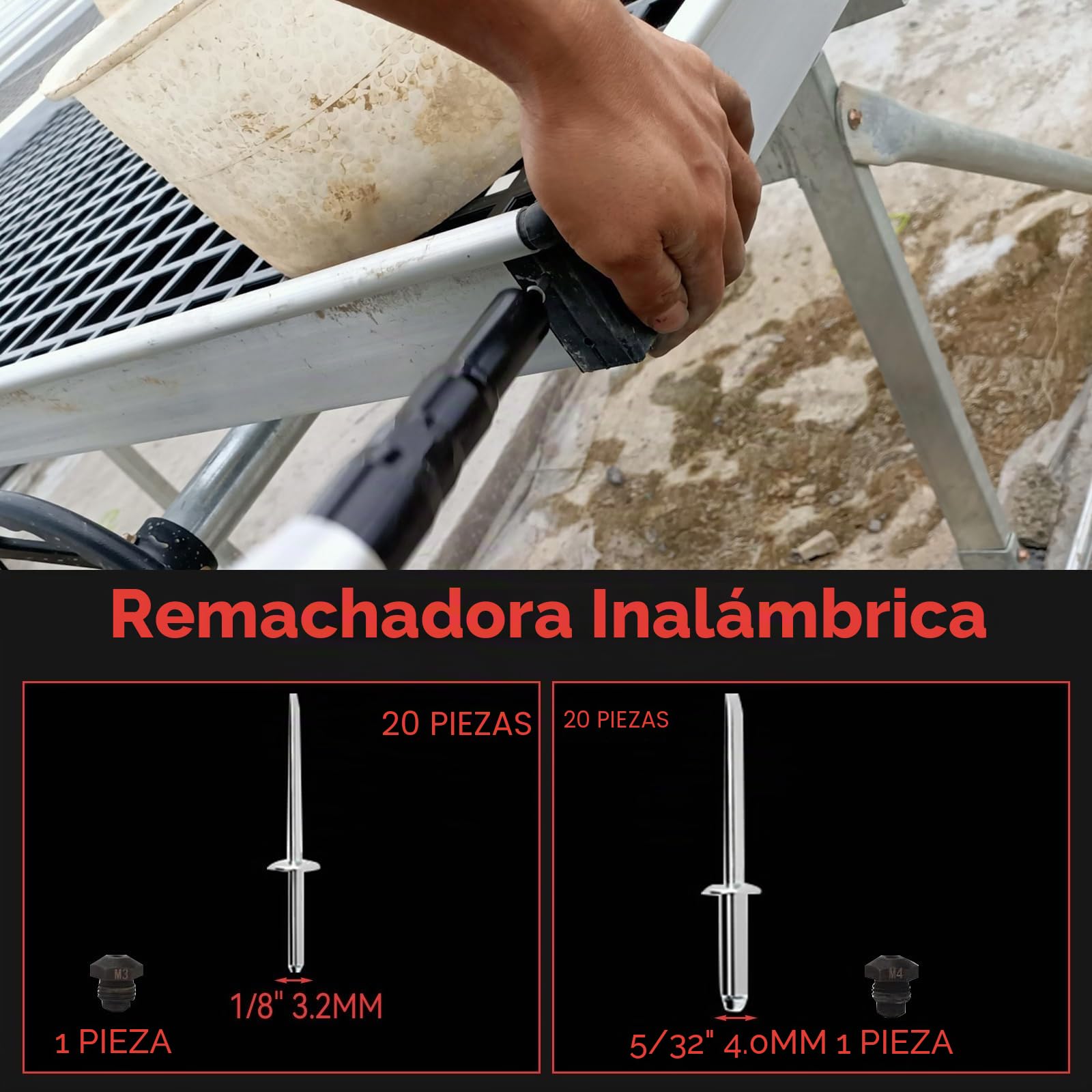 Alicates de remachado de batería compatibles con batería Mi-LWAUKEE de 18 V (sin batería), pistola de remache inalámbrica, pistola de remache sin escobillas para remaches de 1/8 pulgadas, 5