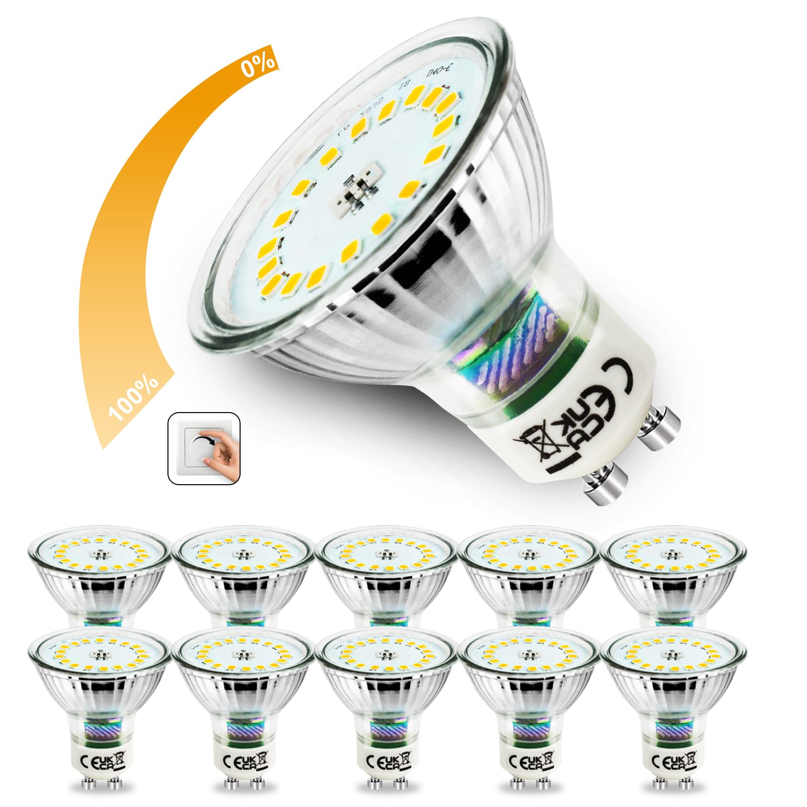 Allesgute 10x Dimmable GU10 LED Bulbs Neutral White, 5W 500LM LED Spot Lights Eqv. 45W Halogen, Energy Saving Spotlight Bulb, 120° Wide Beam Angle Lightbulb 240V