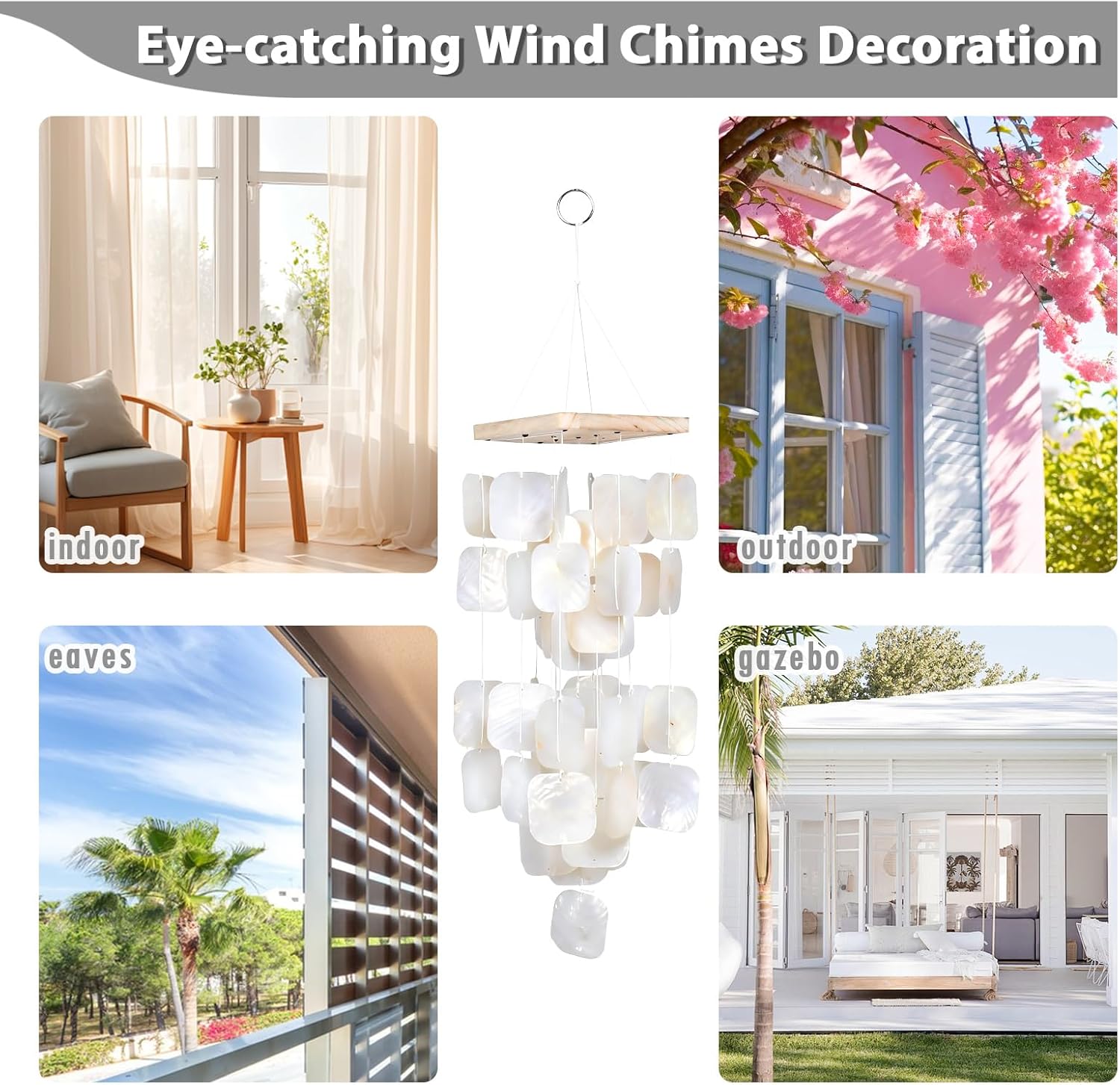 MUMTOP Shell Wind Chimes for Outside Clearance, Tropical White Capiz Shell Wind Chime for Patio,Indoor,Outdoor,Garden,Yard,Coastal,Beach Decor or Gifts for Women,Girl - Image 5