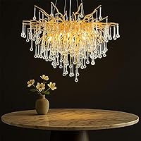 Vista 12 de Candelabros de cristal para comedor, candelabro dorado moderno de 24 pulgadas, candelabro redondo de 8 luces de rama de árbol, lámpara colgante