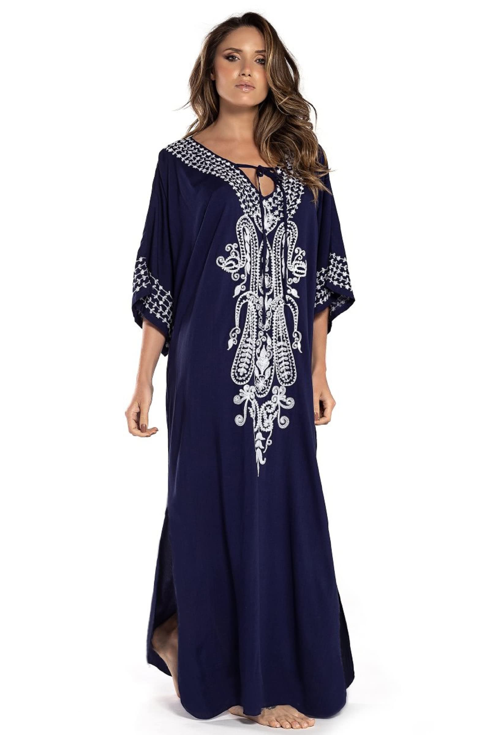 Jarseila Cárdigan Mujer Kaftan de Playa Colores Sólidos Vestido de Bikini para Verano Elegante Largo Playa Casual Traje de baño Cubrir Algodón